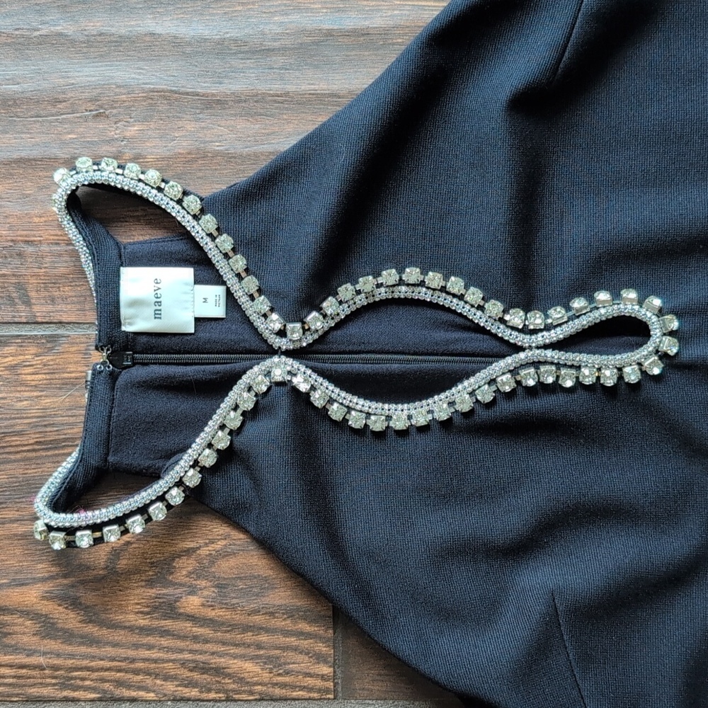 Anthropologie Maeve Black Rhinestone Cutout Mini Dress - Women's Medium - Picture 4 of 9
